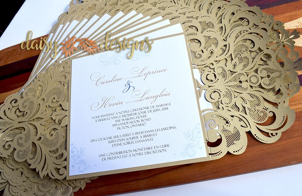 Elegant Gold Laser-cut Wedding Invitations by Daisy Designs